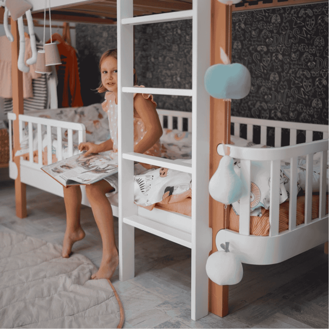 Patrová postel pro Teenagery Zukko 190 Gekko Kids, Bílá / Přírodní buk